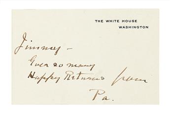 ROOSEVELT, FRANKLIN D. Two Autograph Inscriptions Signed, Pa, as President, to his son James Roosevelt II (Jimmy),